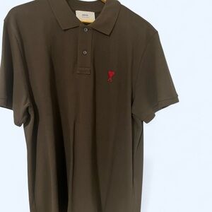 Ami Alexandre Mattiussi Dark Brown Polo with Red Emblem